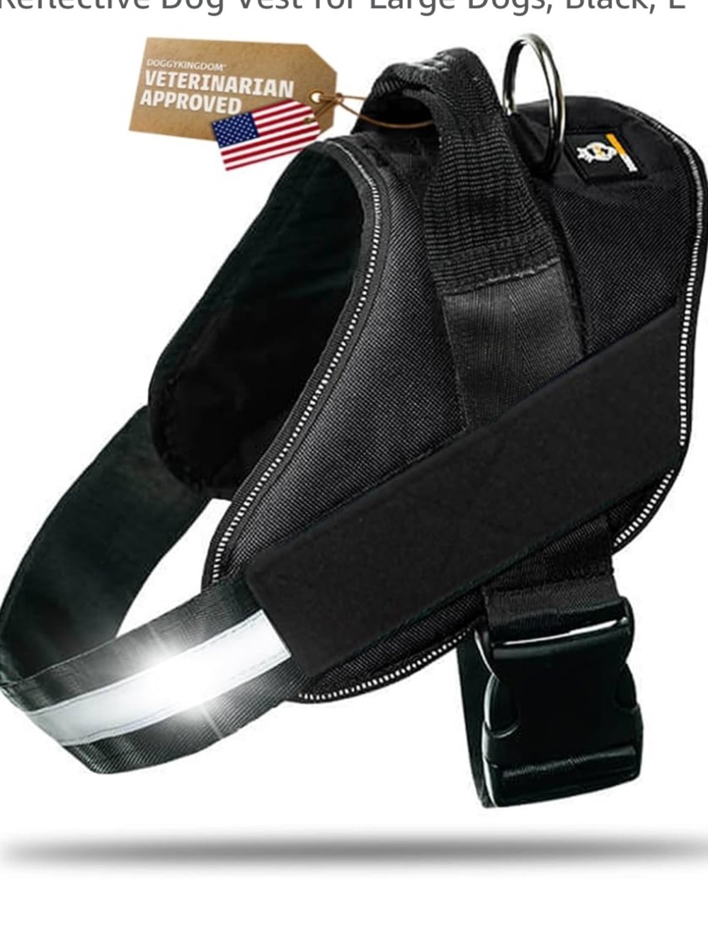 Reflective Black Dog Harness - Heavy Duty No-Pull Vest no choke size L (16-31)